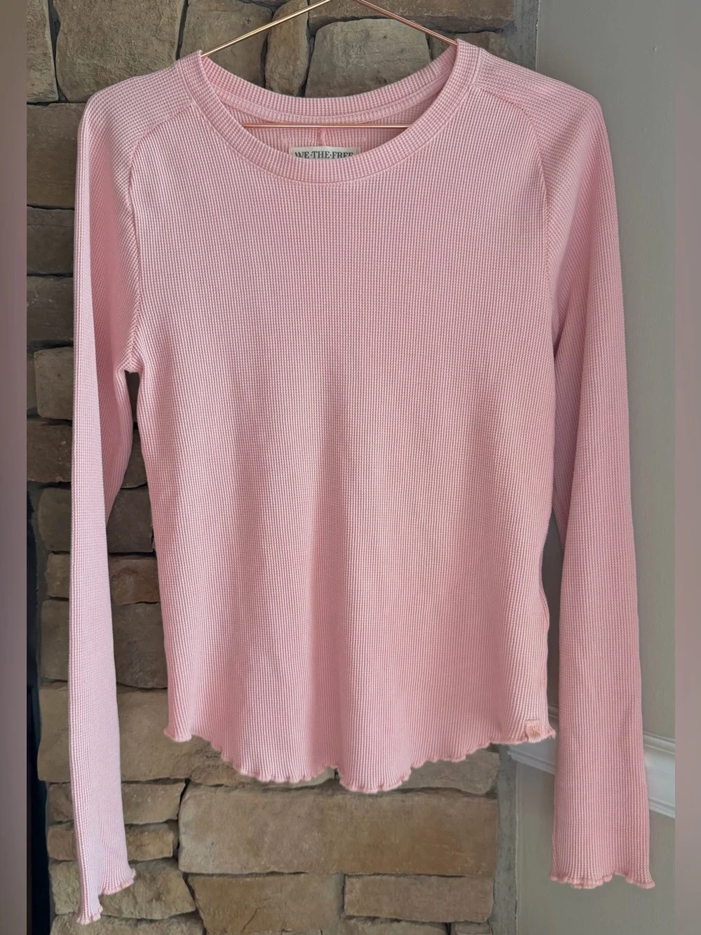Free People We The Free Easy Does It Waffle Knit Long Sleeve Tee Pink Size L